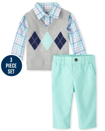 Baby Boys Plaid Poplin Matching Outfit Set