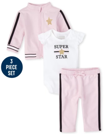 Conjunto de ropa de juego de 3 piezas para bebé niña Glitter Super Star