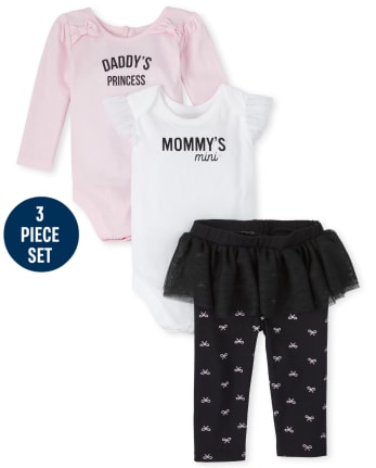 Baby Girls Mommy And Daddy 3-Piece Playwear Set