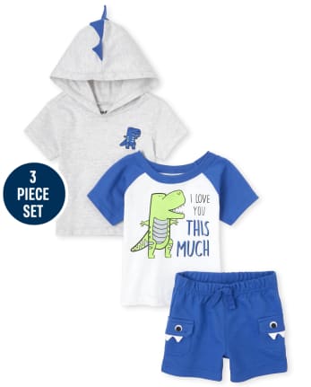 Conjunto de ropa de juego de 3 piezas para bebé niño Dino