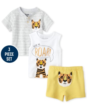 Conjunto de ropa de juego de 3 piezas con tigre para bebés niños