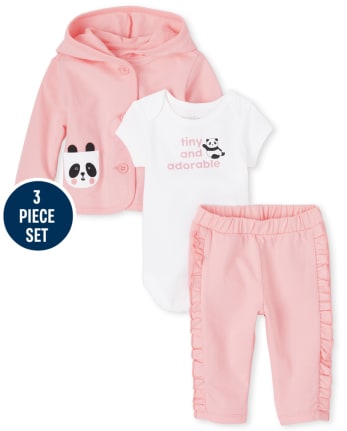 Baby Girls Panda 3-Piece Playwear Set