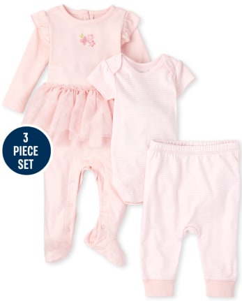 Baby Girls Rose Coverall 3-Piece Set