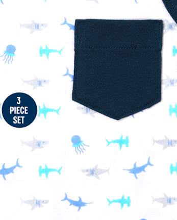 Conjunto de 3 piezas a rayas de tiburón para niños pequeños