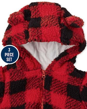 Conjunto de ropa de juego de 3 piezas a cuadros de búfalo para bebé niño