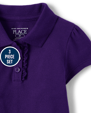 Toddler Girls Uniform Ruffle Soft Stretch Pique Polo 3-Pack - REGAL VIOLET