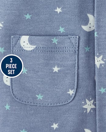 Ensemble 3 pièces pour bébé garçon motif lune