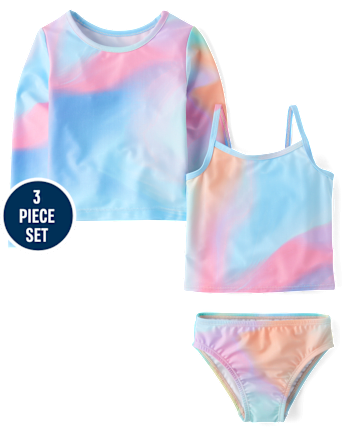Toddler Girls Rainbow Marble 3-Piece Swimsuit