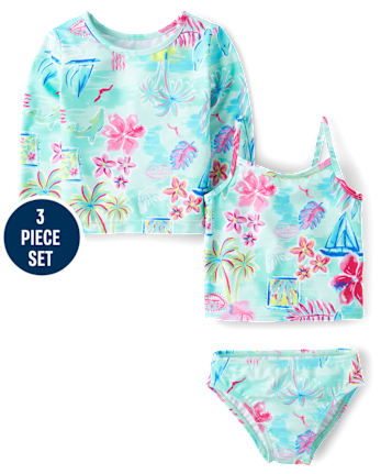 Toddler Girls Tropical 3-Piece Swimsuit