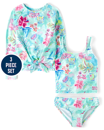 Girls Tropical 3-Piece Swimsuit