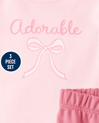 Ensemble 3 pièces pour bébé fille avec nœud papillon