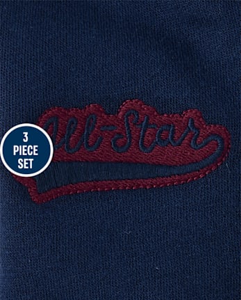 Ensemble de vêtements de jeu 3 pièces brodés style universitaire pour bébé garçon