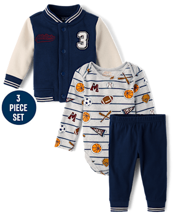 Baby Boys Embroidered Varsity 3-Piece Playwear Set