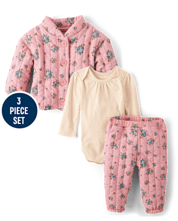 Ensemble de vêtements de jeu 3 pièces à fleurs pour bébé fille