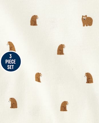 Ensemble de vêtements de jeu 3 pièces pour bébé garçon avec ours brodé