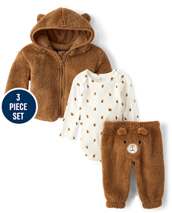 Baby Boys Embroidered Bear 3-Piece Playwear Set
