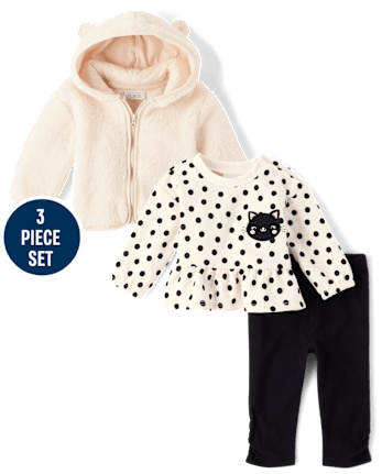 Baby Girls Applique Cat 3-Piece Outfit Set