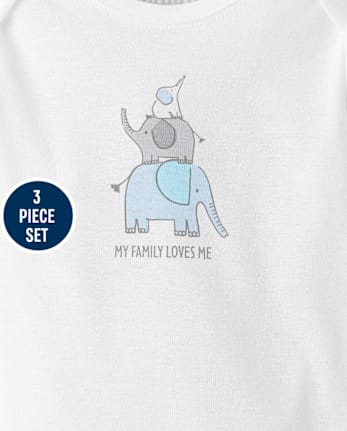 Ensemble 3 pièces pour bébé garçon motif éléphant