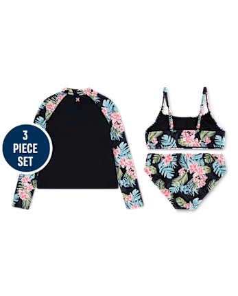 Girls Hurleyâ¢ Tropical 3-Piece Swimsuit