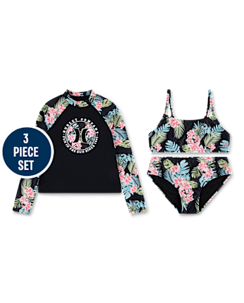 Girls Hurley Tropical 3-Piece Swimsuit