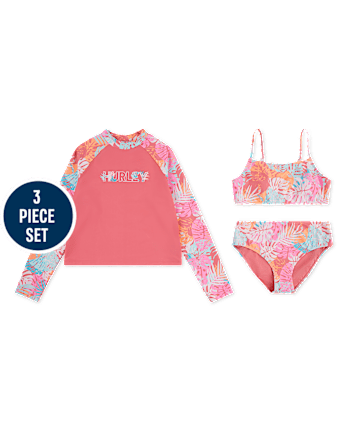 Girls Hurley Tropical 3-Piece Swimsuit