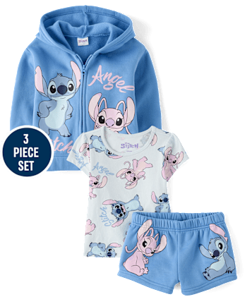 Girls Stitch And Angel 3-Piece Outfit Set