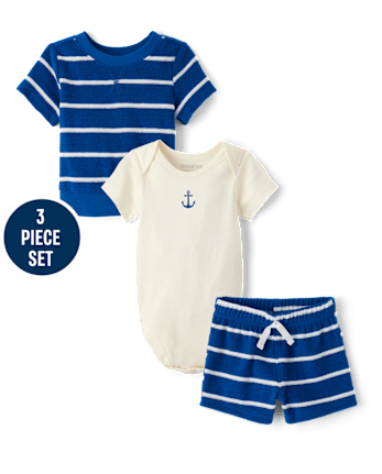 Baby Boys Striped Terry 3-Piece Playwear Set