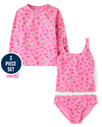 Girls Floral 3-Piece Swimsuit