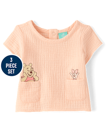 Baby Girls Winnie The Pooh™ Embroidered 3-Piece Playwear Set