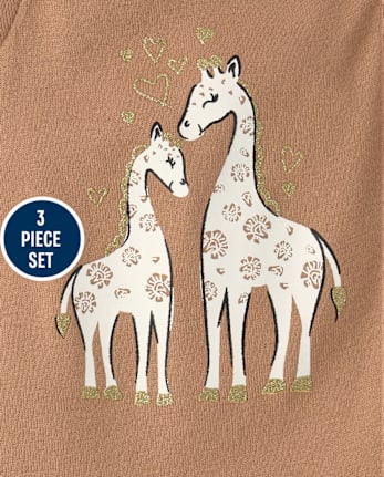 Baby Girls Glitter Giraffe 3-Piece Playwear Set