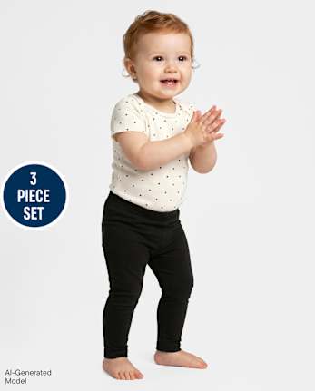 Ensemble de vêtements de jeu 3 pièces pour bébé fille avec nœud en dentelle - MARSHMALLOW
