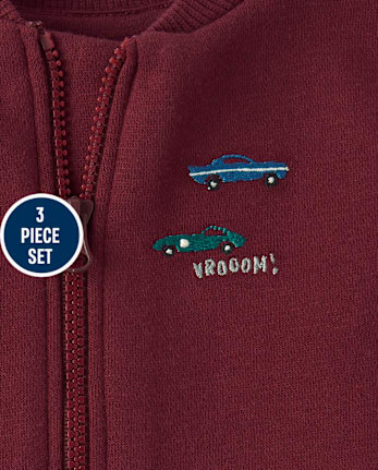 Baby Boys Embroidered Racecar Vest 3-Piece Playwear Set