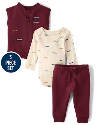 Baby Boys Embroidered Racecar Vest 3-Piece Playwear Set