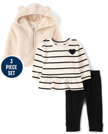 Baby Girls Striped Heart 3-Piece Outfit Set