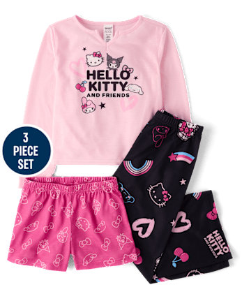 Girls Hello KittyÂ® And Friends 3-Piece Pajama Set - BLACK