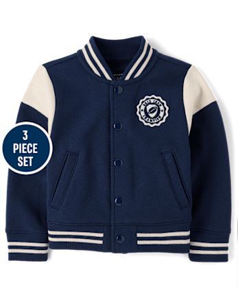 Baby And Toddler Boys Embroidered Varsity 3-Piece Outfit Set