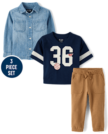 Baby And Toddler Boys Embroidered Varsity 3-Piece Outfit Set