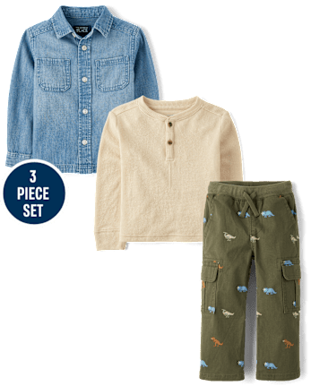 Baby And Toddler Boys Dino 3-Piece Outfit Set