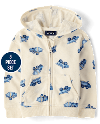 Baby And Toddler Boys Puff Print Construction Vehicle 3-Piece Outfit Set