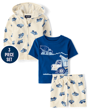 Baby And Toddler Boys Construction Vehicle 3-Piece Outfit Set
