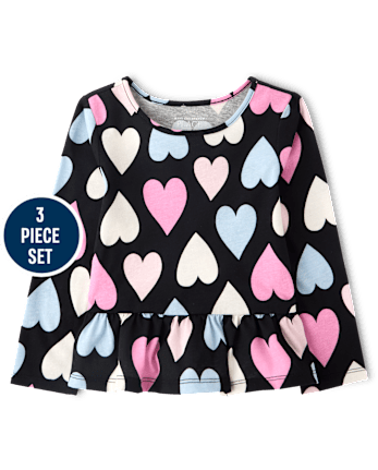 Toddler Girls Heart 3-Piece Outfit Set - BLACK
