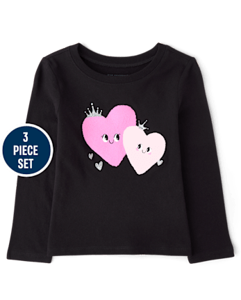 Toddler Girls Heart 3-Piece Outfit Set - BLACK
