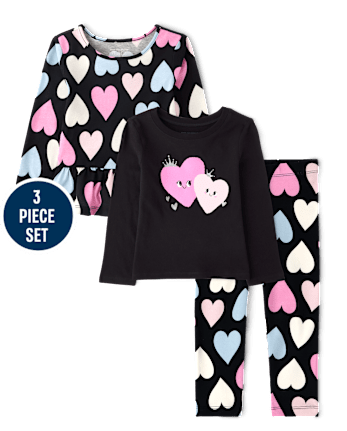 Toddler Girls Heart 3-Piece Outfit Set - BLACK