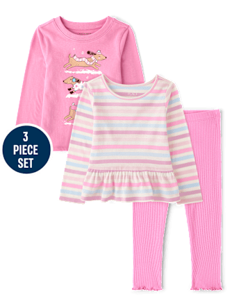 Toddler Girls Winter Dog 3-Piece Outfit Set - MULTI CLR
