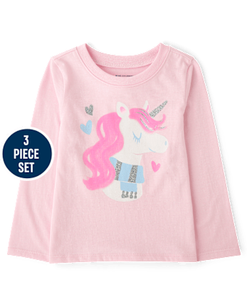 Toddler Girls Unicorn Heart 3-Piece Outfit Set - ROSE MIST