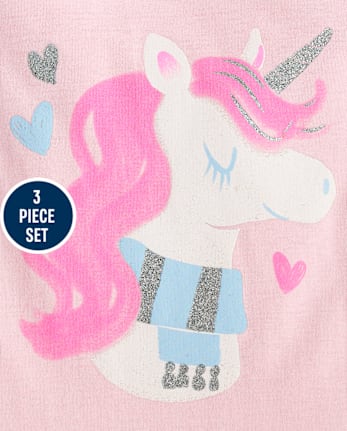 Toddler Girls Unicorn Heart 3-Piece Outfit Set - ROSE MIST