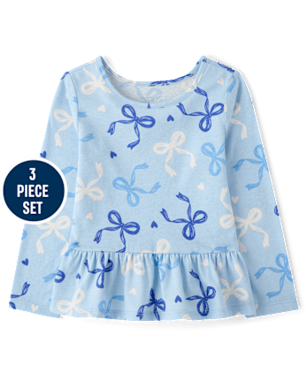 Toddler Girls Cat Bow 3-Piece Outfit Set - BLUE AIR