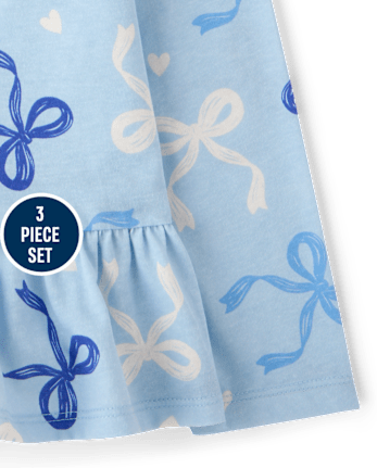 Toddler Girls Cat Bow 3-Piece Outfit Set - BLUE AIR