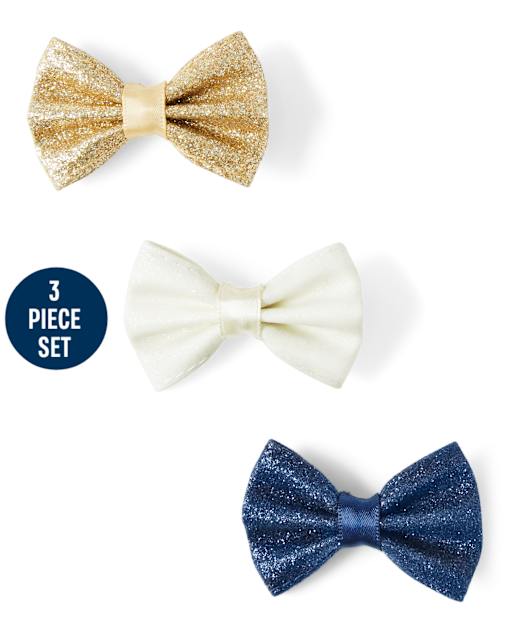 Girls Glitter Bow Hair Clips - Family Celebrations Green