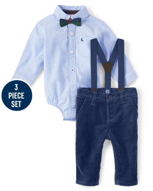 Baby Boys Button Up Bodysuit And Dress Pants Set - Family Celebrations Green